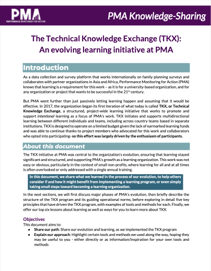 PMA Technical Knowledge Exchange (TKX) Report (English)